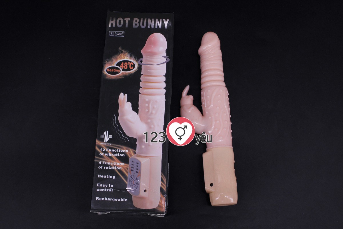 Dương vật giả Hot Bunny rung, thụt phát nhiệt pin sạc 1