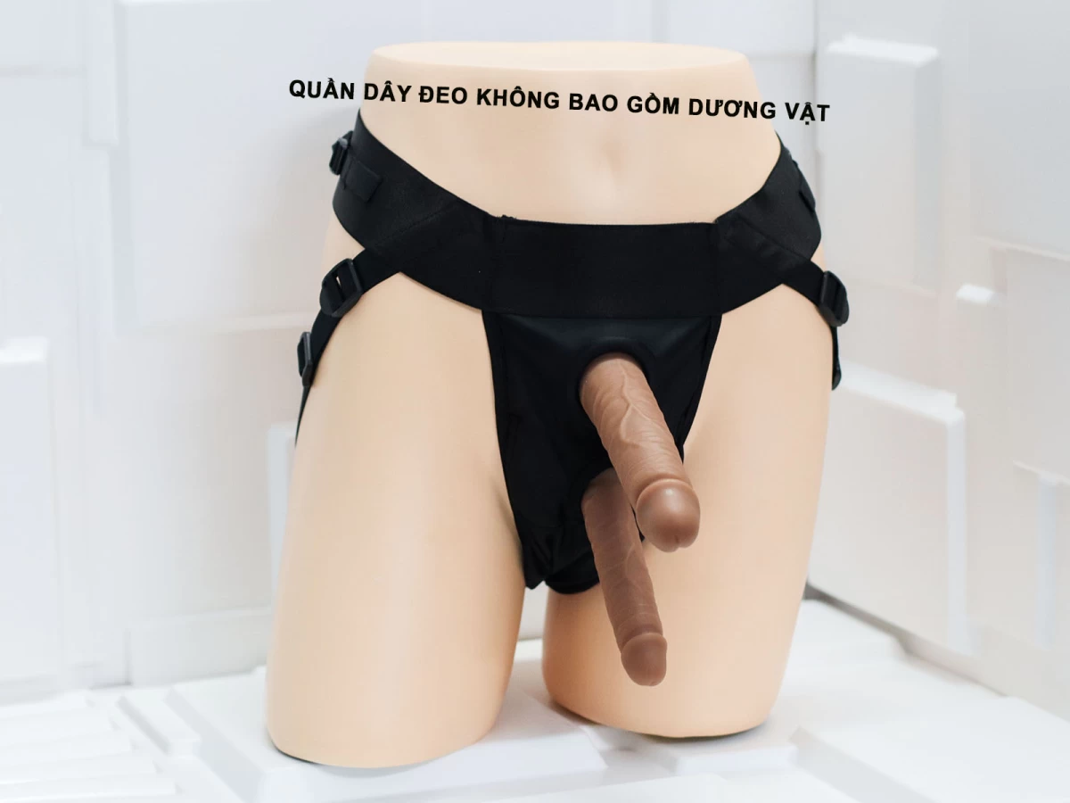 Quần d&acirc;y đeo gắn 2 dương vật giả t&ugrave;y &yacute;