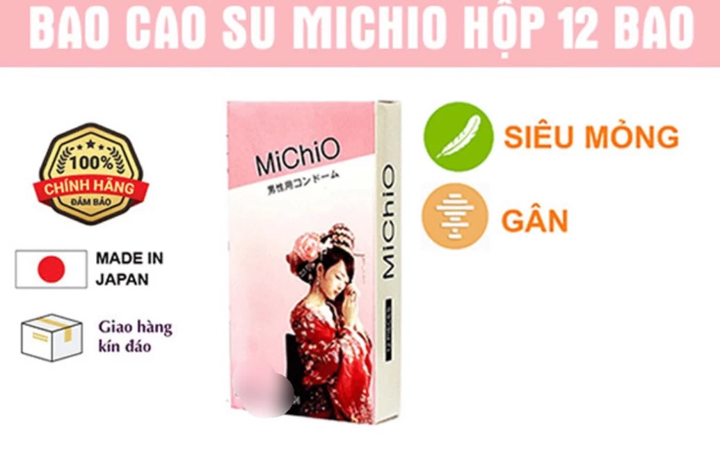 Bao cao su MiChiO gân siêu mỏng chân thật 12 bao nhật bản