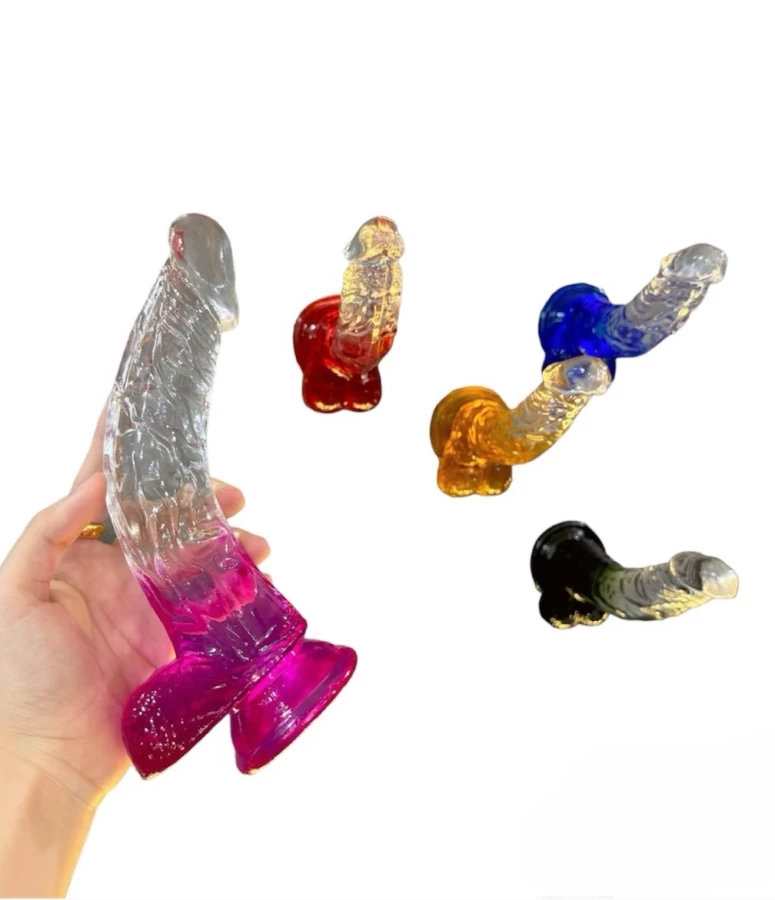 Dương vật trong suốt siêu mềm cong nhiều màu
