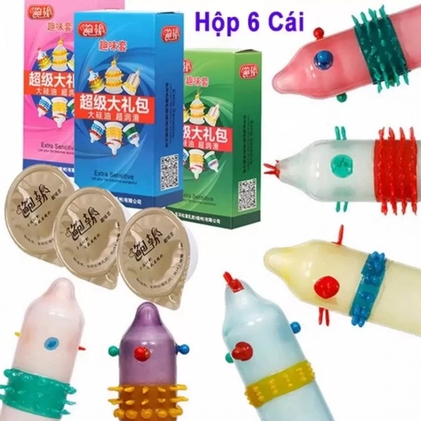 Hộp 6 bao cao su gân-gai-râu-bi