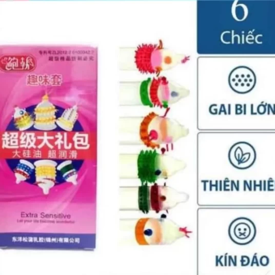 Hộp 6 bao cao su gân-gai-râu-bi
