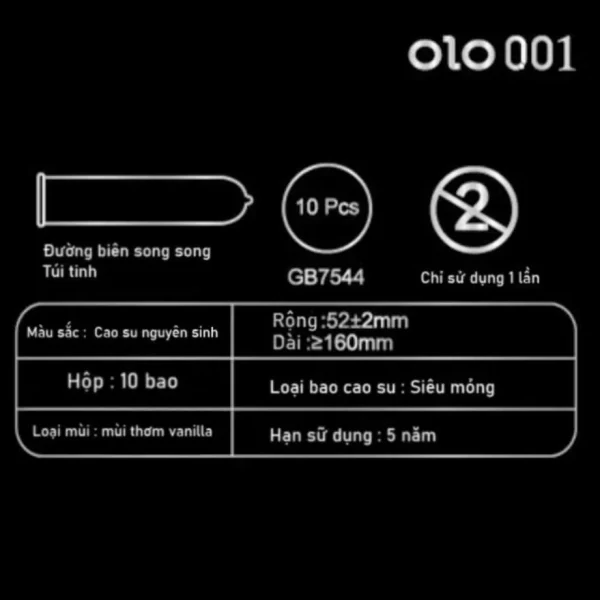 Bao cao su Olo siêu mỏng 0.01mm hộp 10 bao
