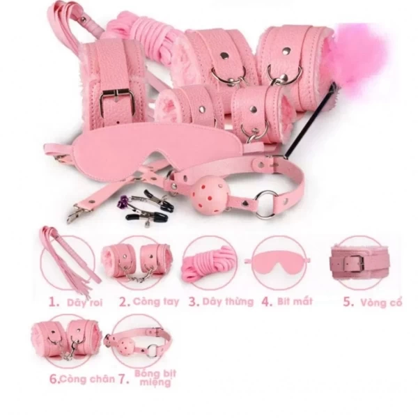 Đồ chơi bạo dâm nhiều món da mịn, lông mềm cực hot màu hồng