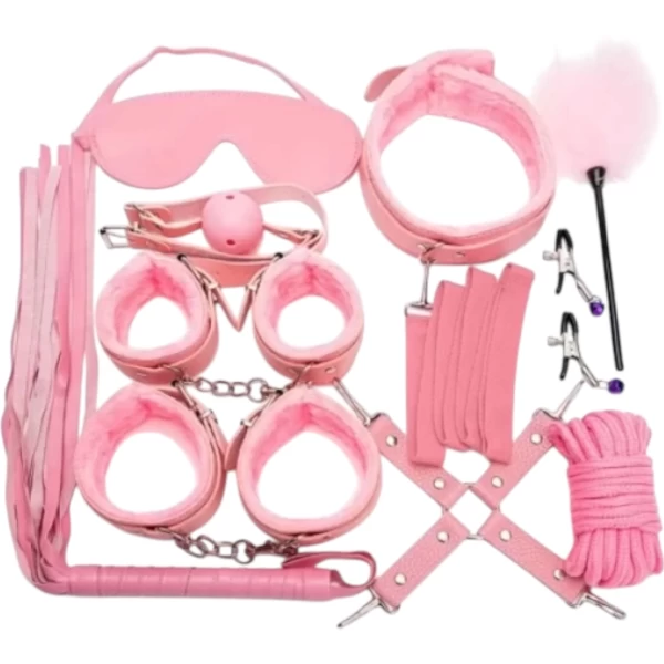 Đồ chơi bạo dâm nhiều món da mịn, lông mềm cực hot màu hồng