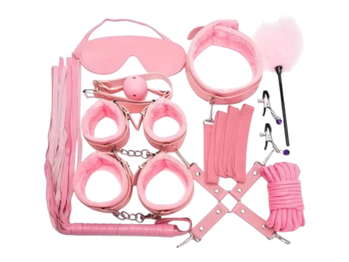 Đồ chơi bạo dâm nhiều món da mịn, lông mềm cực hot màu hồng