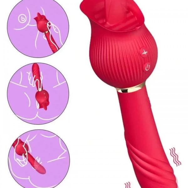 Chày rung thụt Hoa Hồng kết hợp lưỡi liếm cực phê