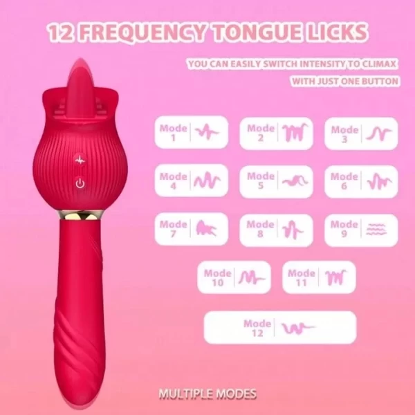 Chày rung thụt Hoa Hồng kết hợp lưỡi liếm cực phê