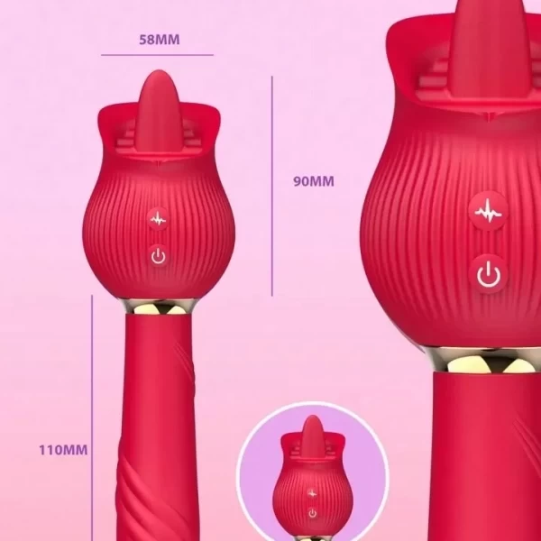 Chày rung thụt Hoa Hồng kết hợp lưỡi liếm cực phê