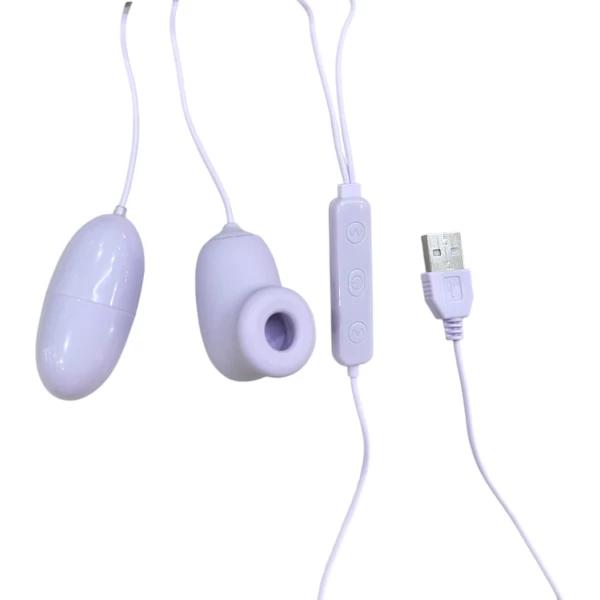 Trứng Rung 2 đầu Trái Tim Rung-Hút cực khoái cắm sạc trực tiếp