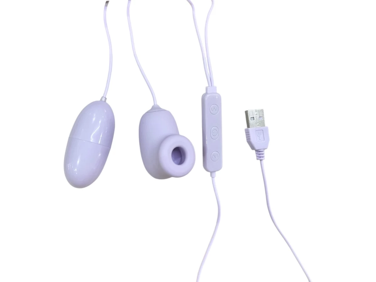 Trứng Rung 2 đầu Trái Tim Rung-Hút cực khoái cắm sạc trực tiếp