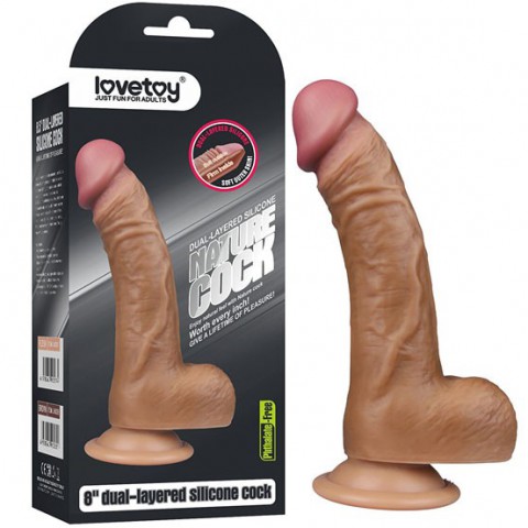 Dương không rung có đế da nâu Lovetoy Cock 8 inch siêu mềm